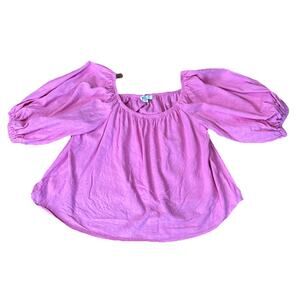 Topshop Puff Sleeve Cropped Pink Top Size 8 Linen‎ Blend